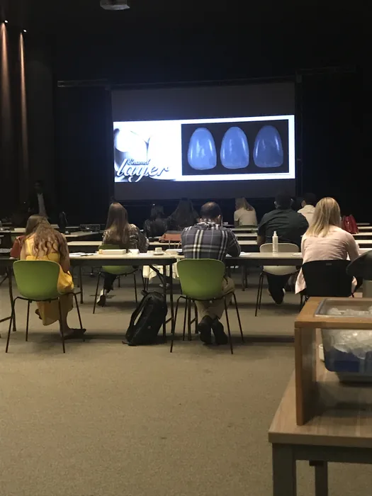 Turma assistindo aula de facetas no telão